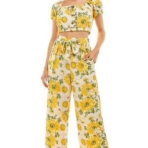 Lily Rose Yellow and Green Wide Leg Pant and crop top juniors set.
